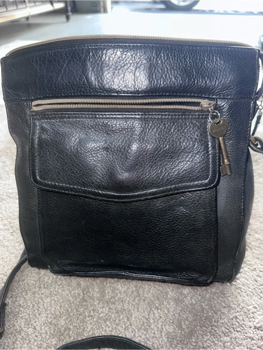 Fossil Black Leather Messenger Crossbody